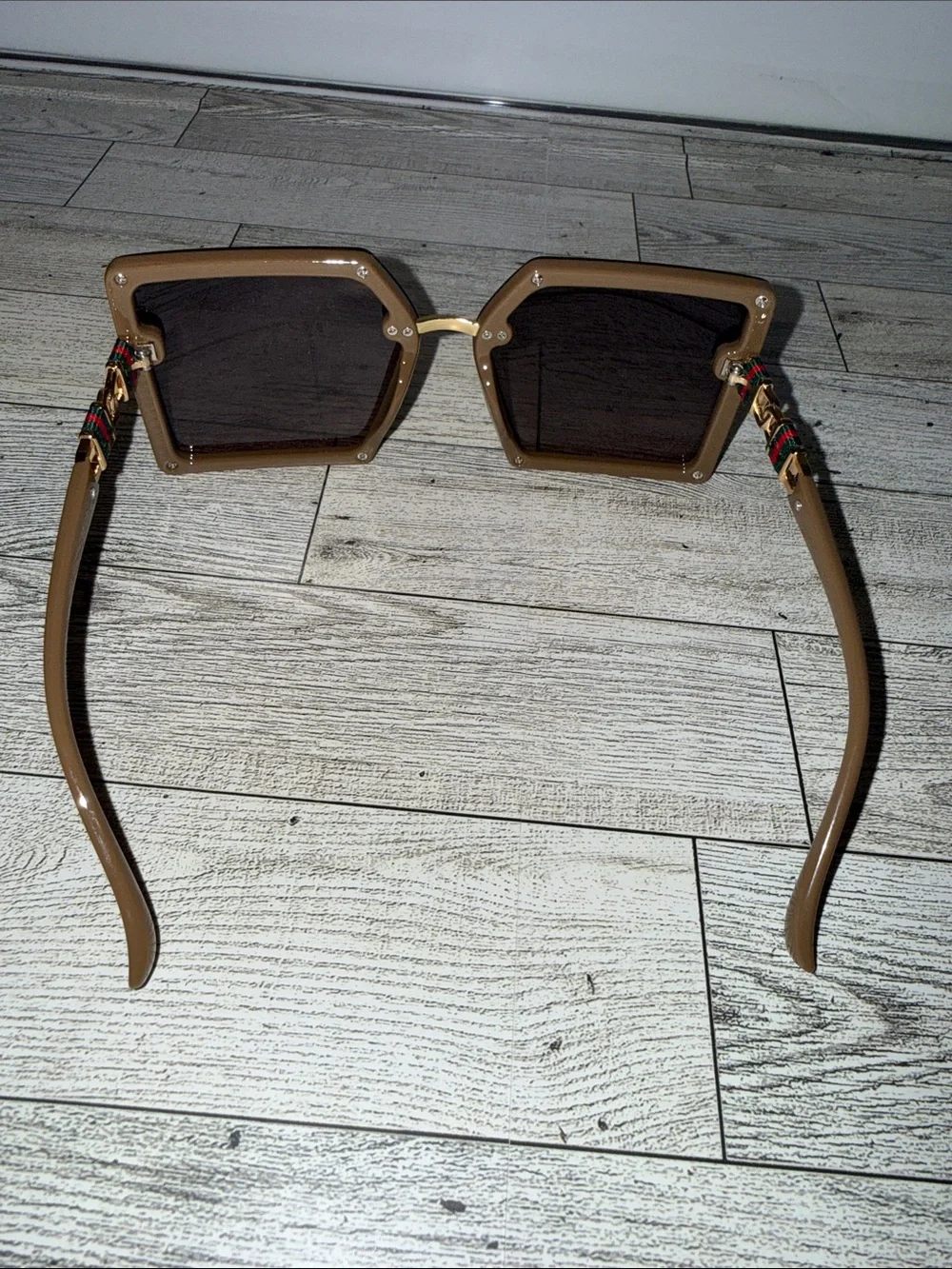 New Designer inspired Oversized Square Sunglasses in Burgundy and Gold